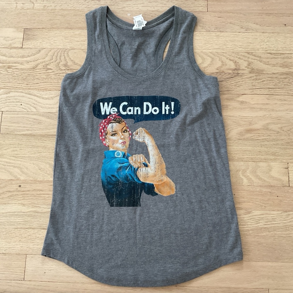 Gray Tank Top with 'We Can Do It!' Graphic